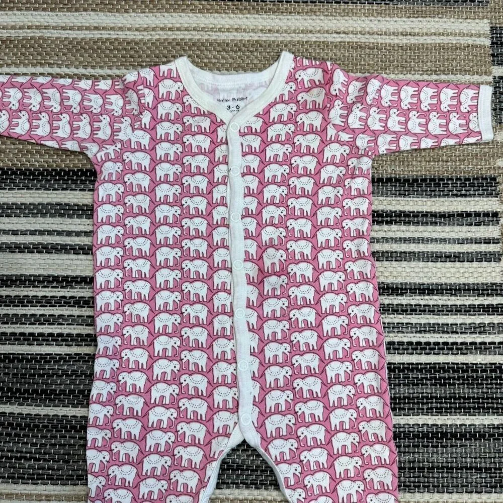 Roller Rabbit Hathi Elephant Print Footie Pajama One Piece Pink White Size 3-6MM